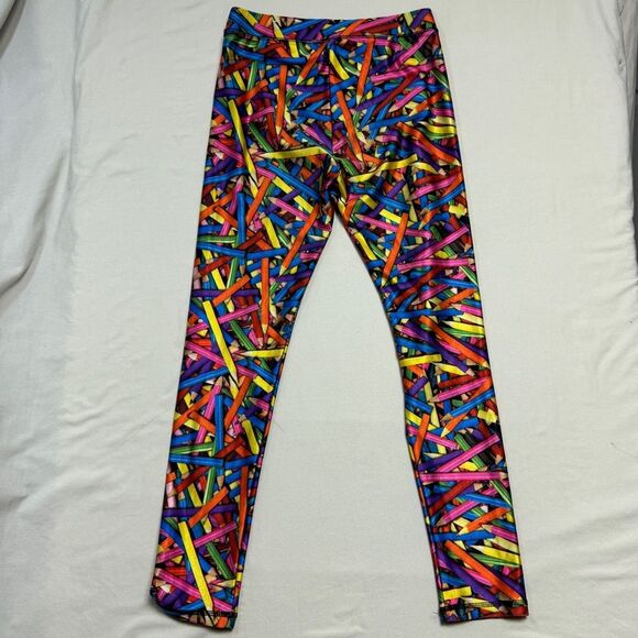 Justice Rainbow Pencil Satin Leggings Girl 12 Colorful Silky Smoth Elastic Waist - Picture 2 of 6